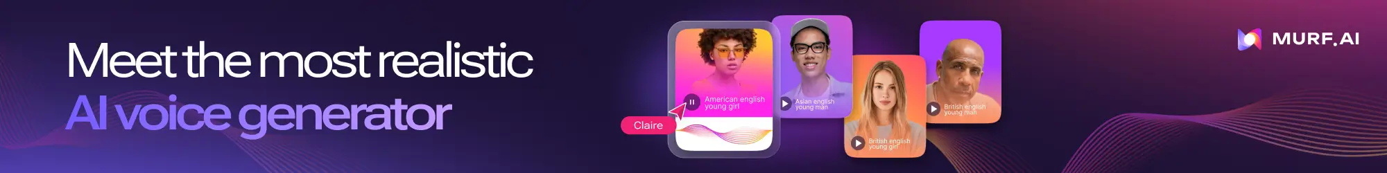 Murf AI 横幅：真实语音生成器与多音色库